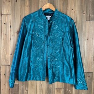 Chicos emerald green sequin embroidered jacket